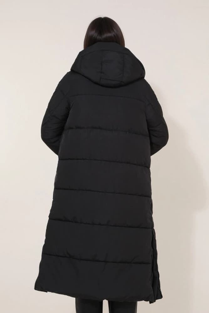 Abrigo acolchado con capucha negro - Imagen 4