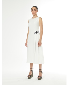 Arggido_ Vestido midi blanco tableado - Imagen 1