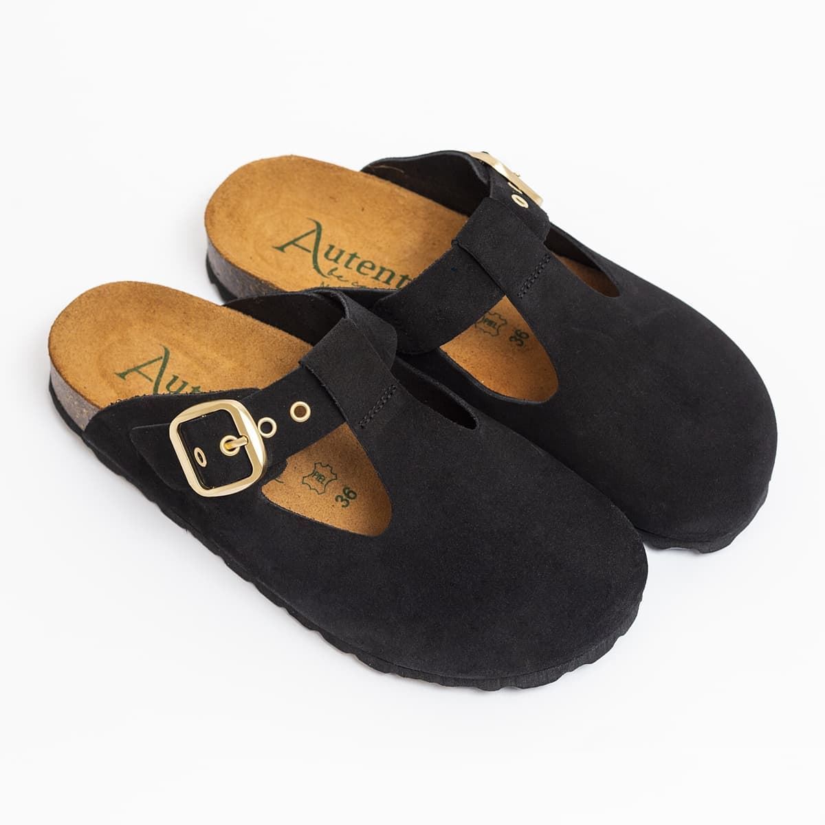 Autenti_ Zueco bio aberturas serraje negro - Imagen 3