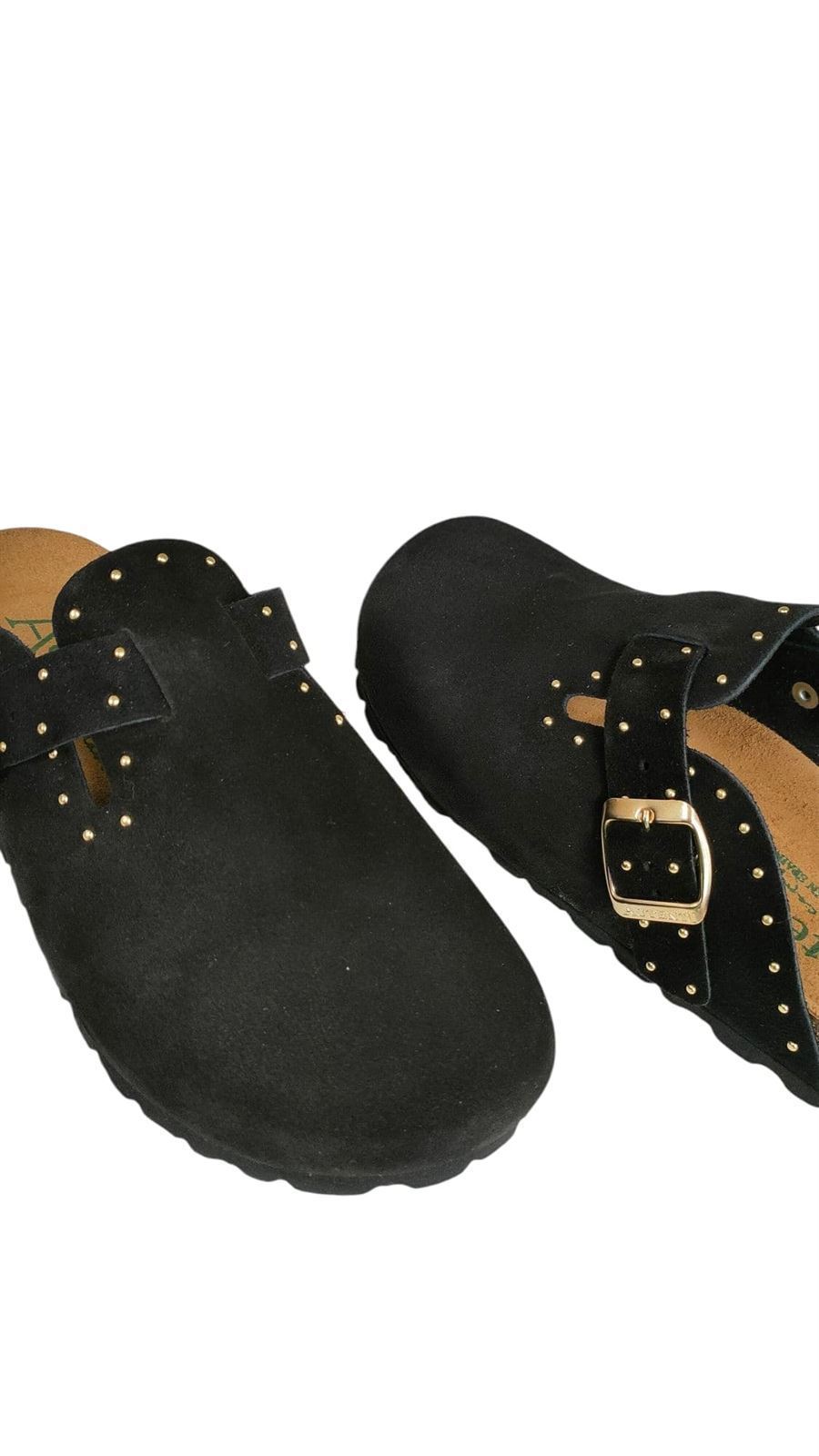 Autenti_ Zueco serraje negro tachuelas dorado - Imagen 4