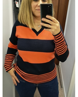 Buddyblue_ Jersey cuello pico rayas colores - Imagen 2