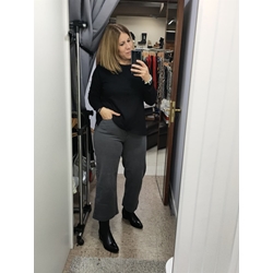 Buddyblue_ Pantalón gris ancho de corte midi - Imagen 1