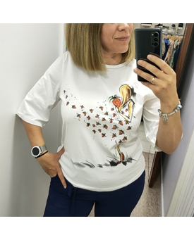 Camiseta blanca estampado fresas - Imagen 1