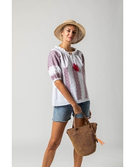 Carabo_ Blusa étnica detalles rojo - Imagen 1