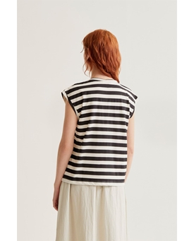 Compañía Fantástica_ Camiseta rayas negra bordado tulipán - Imagen 2