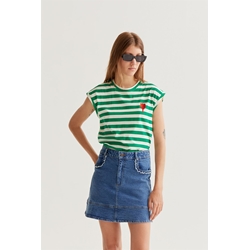 Compañía Fantástica_ Camiseta rayas verde tulipan bordado - Imagen 1