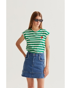 Compañía Fantástica_ Camiseta rayas verde tulipan bordado - Imagen 1