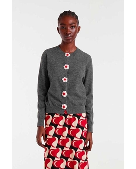 Compañía Fantástica_ Cárdigan punto fino con detalle floral gris - Imagen 1