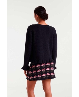 Compañía Fantástica_ Cardigan punto negro botones corazones rosas - Imagen 2