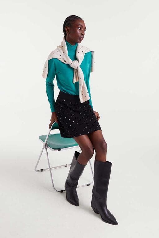 Compañía Fantástica_ Falda corta punto jacquard con estampado mini black - Imagen 5