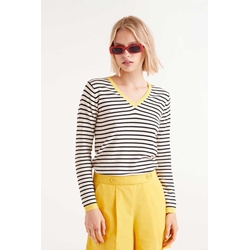 Compañía Fantástica_ Jersey cuello pico rayas negras - Imagen 1