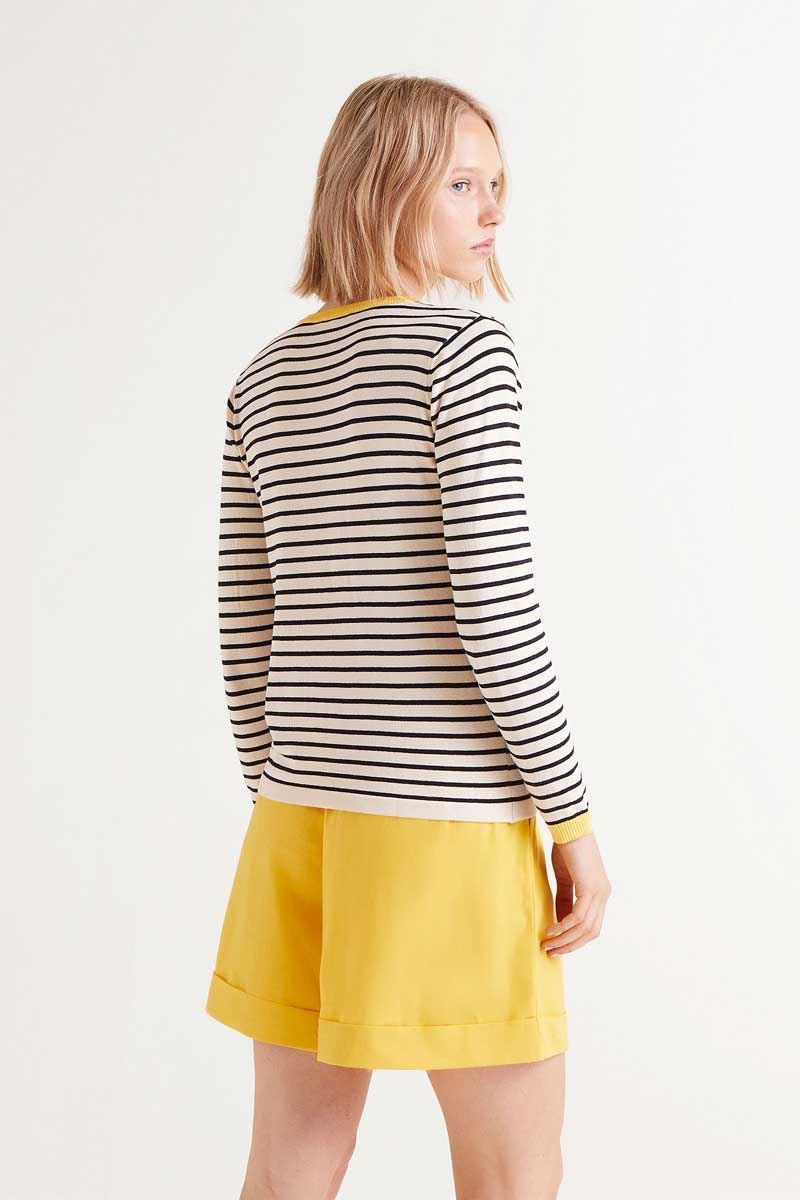 Compañía Fantástica_ Jersey cuello pico rayas negras - Imagen 2