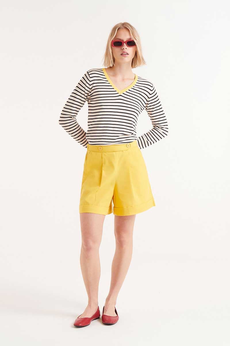 Compañía Fantástica_ Jersey cuello pico rayas negras - Imagen 3