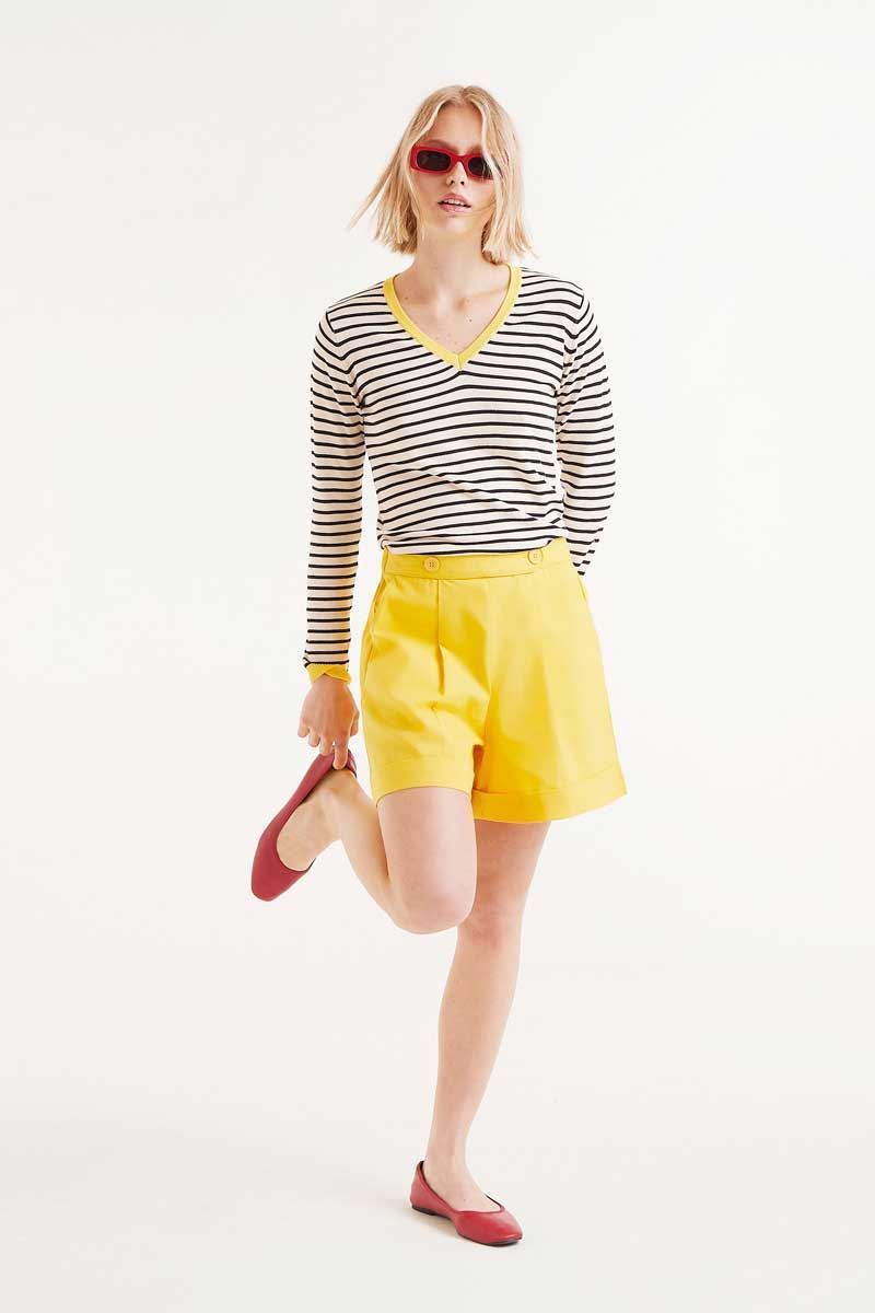 Compañía Fantástica_ Jersey cuello pico rayas negras - Imagen 4