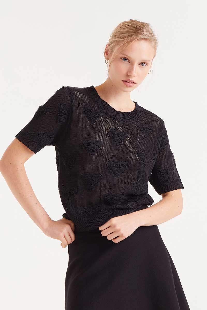 Compañía Fantástica_ Jersey de punto corazones negros - Imagen 1