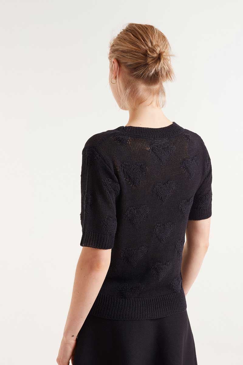 Compañía Fantástica_ Jersey de punto corazones negros - Imagen 2