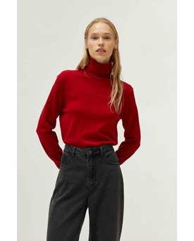 Compañía Fantástica_Jersey punto fino cuello alto rojo - Imagen 1