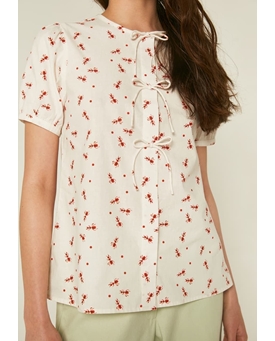 Compañía Fantástica_ Top/Blusa en cambric con cintas y estampado de hormigas - Imagen 2