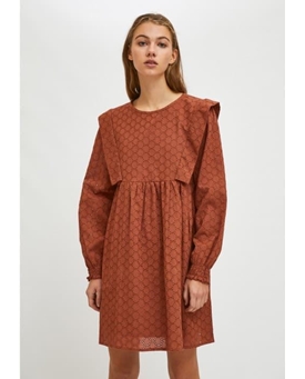 Compañía Fantástica_ Vestido babydoll corto troquelado marrón - Imagen 2