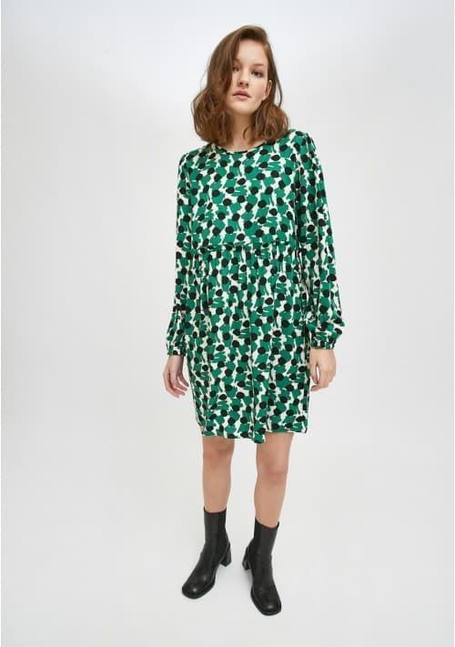 Compañía Fantástica_ Vestido babydoll estampado geométrico verde - Imagen 5