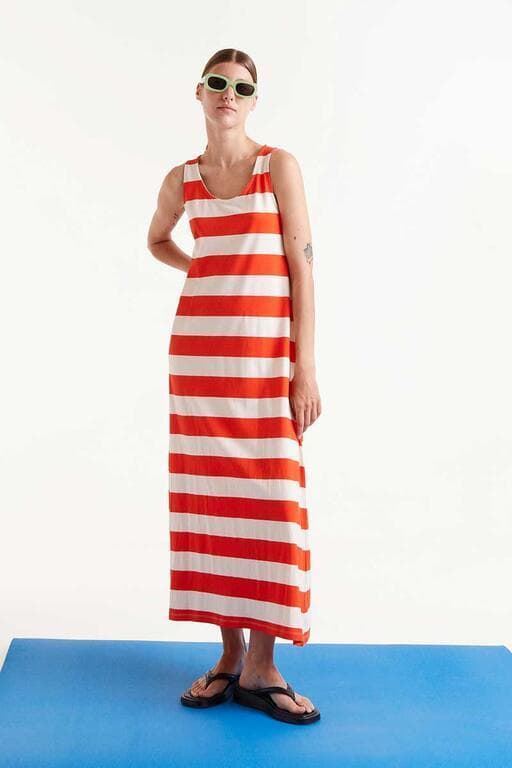 Compañía Fantástica_ Vestido largo rayas rojas - Imagen 4