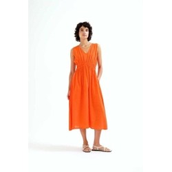 Compañía Fantástica_ Vestido midi 100% algodón naranja - Imagen 1