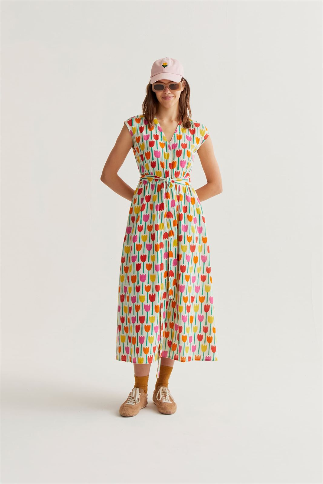 Compañía Fantástica_ Vestido midi estampado tulipanes - Imagen 1