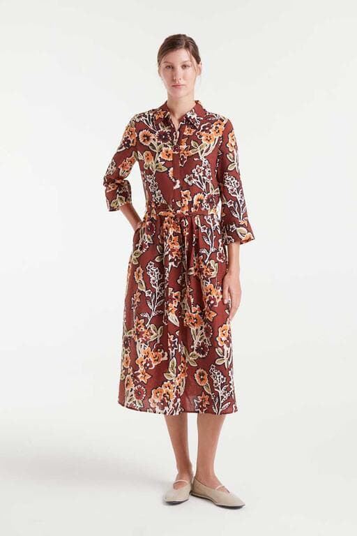 Compañía Fantástica_ Vestido midi marrón estampado flores - Imagen 1