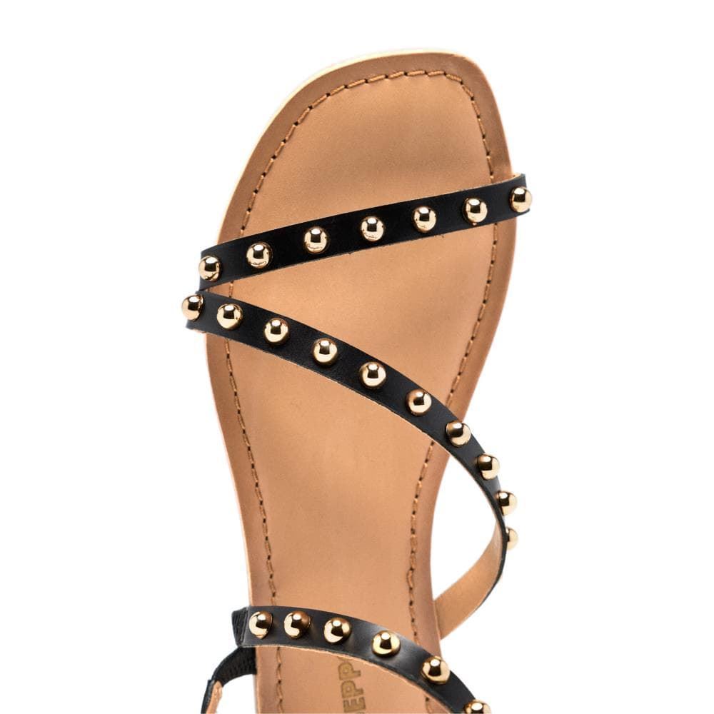 Gioseppo_ Sandalia piel negra tachuelas doradas - Imagen 5