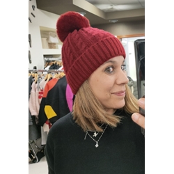 Gorro pompom burdeos - Imagen 1
