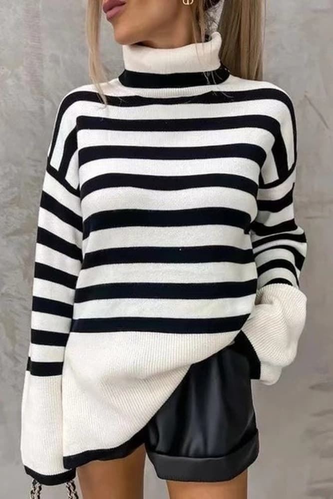 Jersey de rayas negras cuello vuelto - Imagen 1