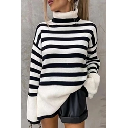 Jersey de rayas negras cuello vuelto - Imagen 1