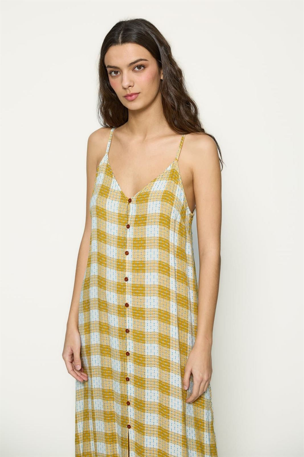Md´M_ Vestido midi cuadros mostaza - Imagen 2