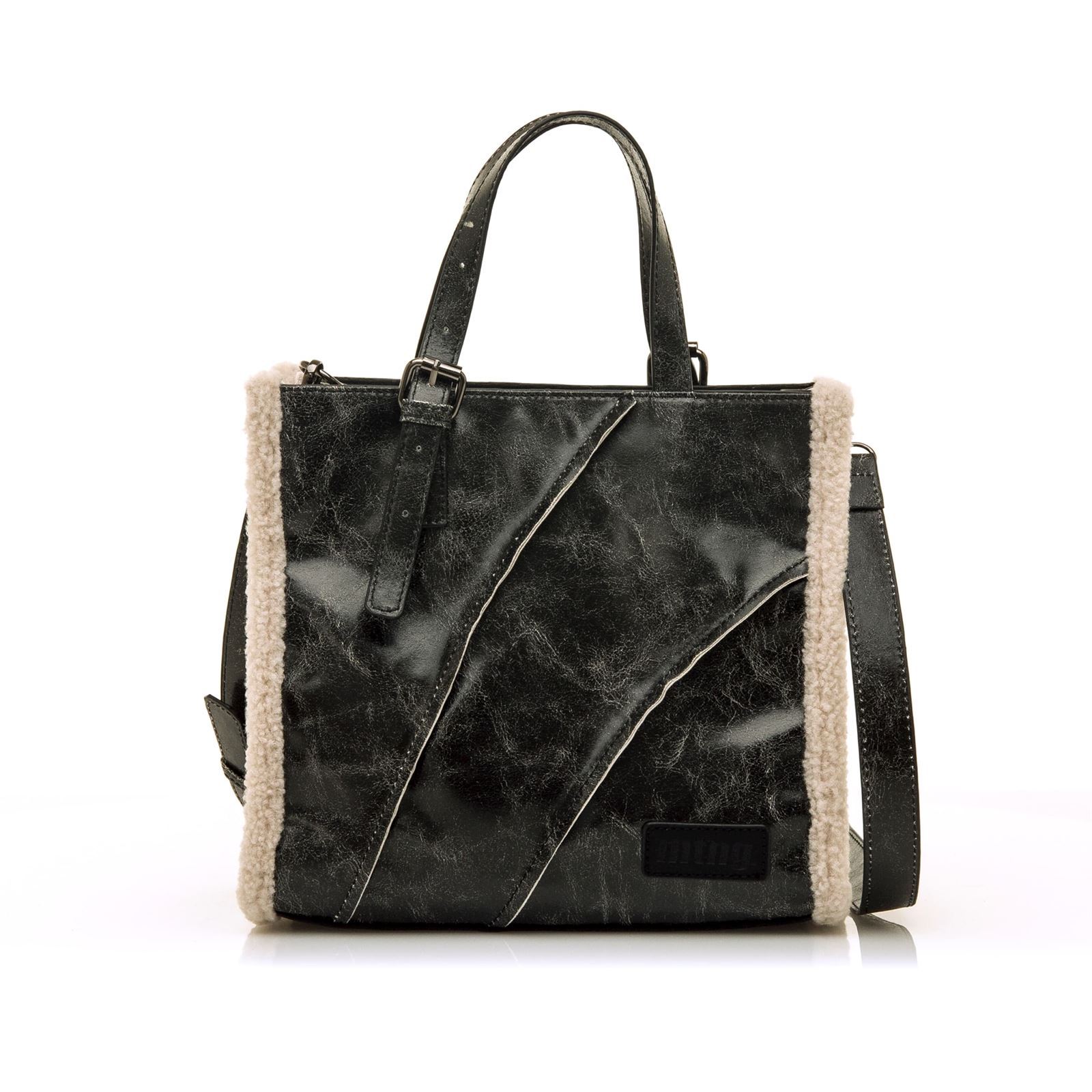 Mtng-Mustang_ Bolso waldy negro con pelo - Imagen 1