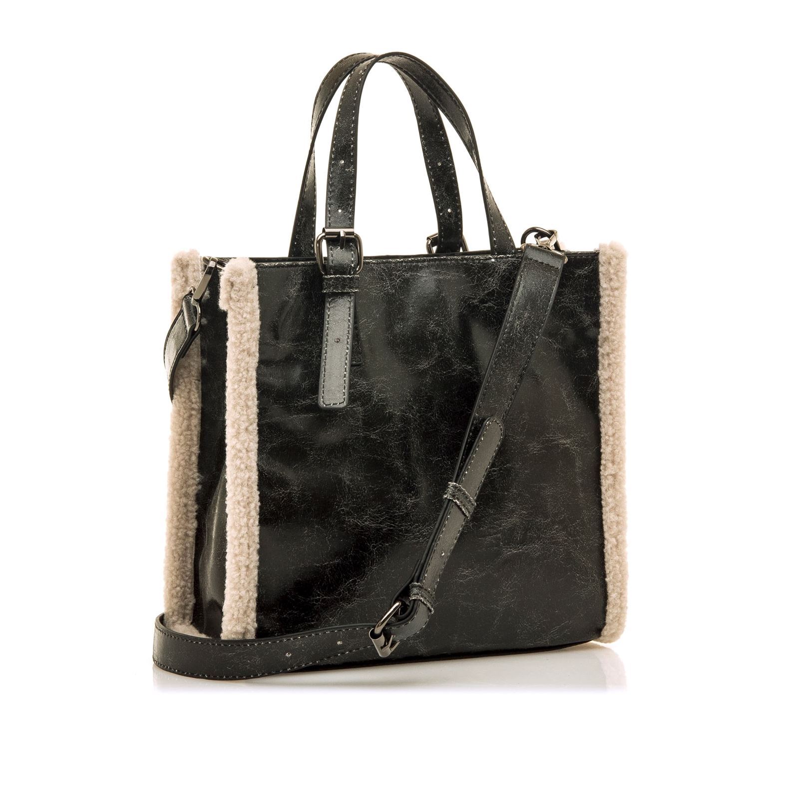 Mtng-Mustang_ Bolso waldy negro con pelo - Imagen 4