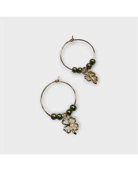 Pendiente aro bisutería con trebol y piedras verdes - Imagen 1