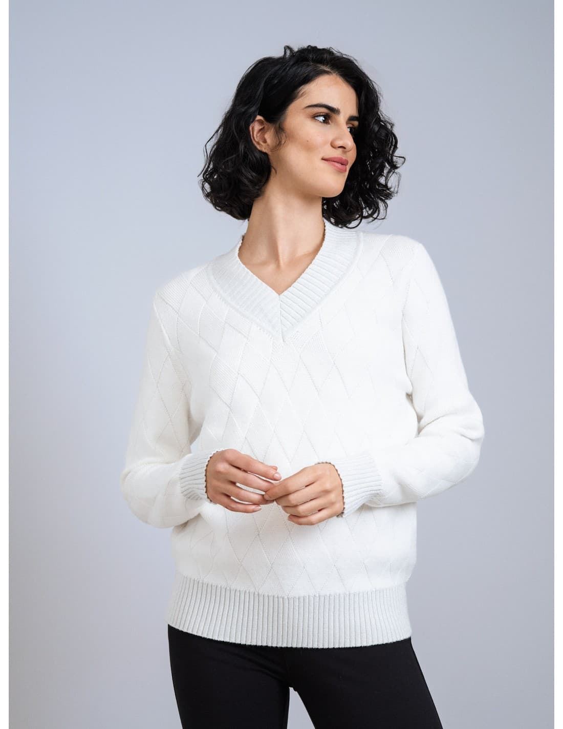 SCORZZO_ Jersey punto cuello pico blanco - Imagen 1