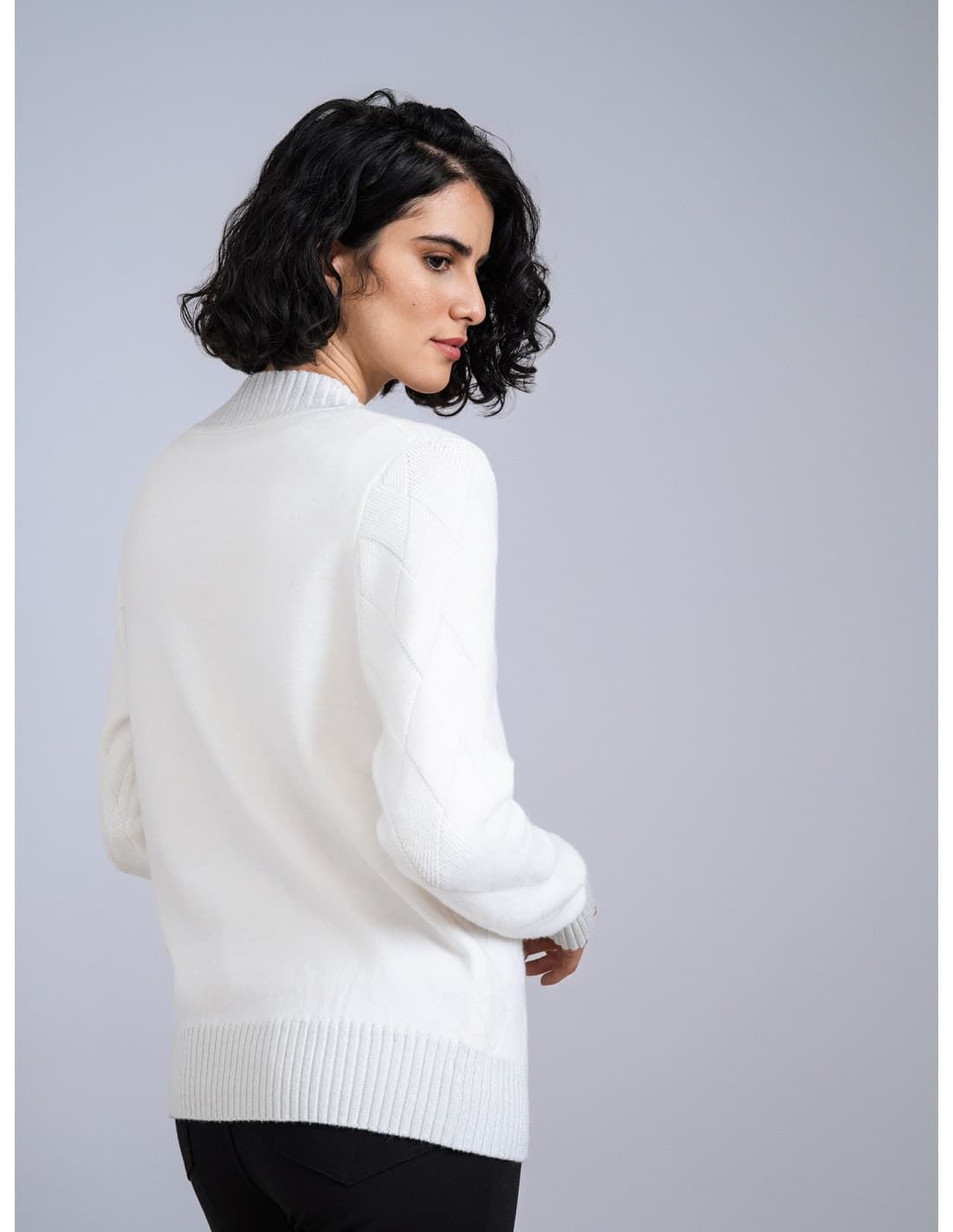 SCORZZO_ Jersey punto cuello pico blanco - Imagen 2