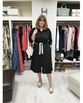 Scorzzo_ Vestido midi negro camisero - Imagen 1