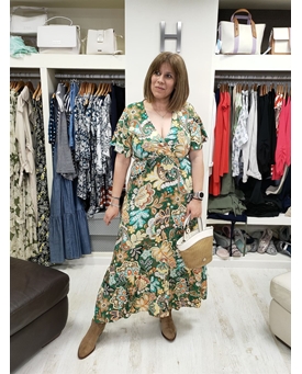 Vestido flores verde - Imagen 1