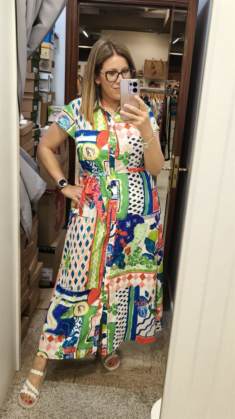 Vestido largo camisero estampado - Imagen 1