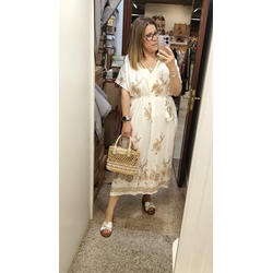 Vestido midi en beige con bordados - Imagen 1