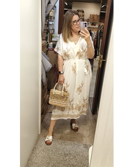 Vestido midi en beige con bordados - Imagen 1