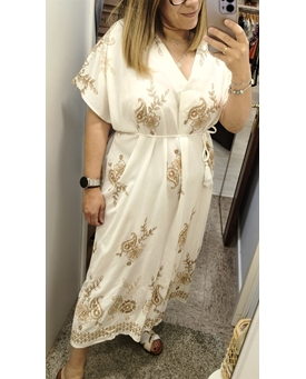 Vestido midi en beige con bordados - Imagen 2